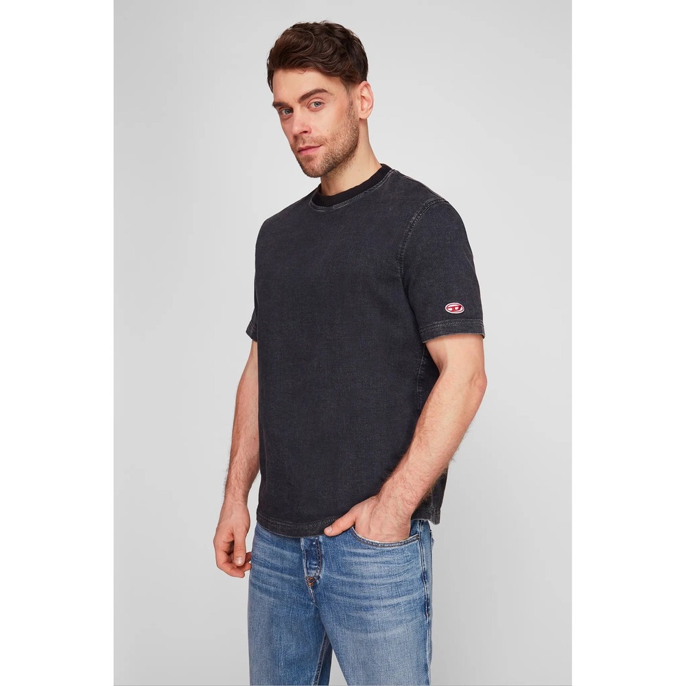 Diesel D-BIGGOR Men's L T-Shirt Track Denim Boxy Faded Black Streetwear Grunge